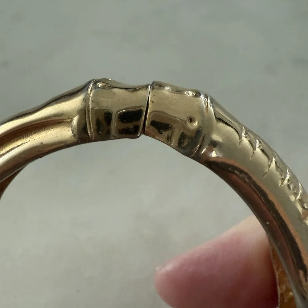 Castle Cliff‎ Gold Tone Hinged Bangle Bracelet Styled Like Bamboo